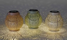 Zeige Details für Laterne mit Solarlicht Metall beige grün braun Bild von Laterne mit Solarlicht Metall beige grün braun