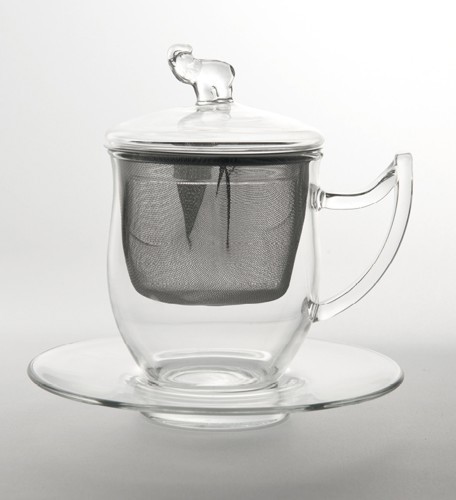 Bild von Teeglas mit Sieb und Deckel mit Elefantenknopf