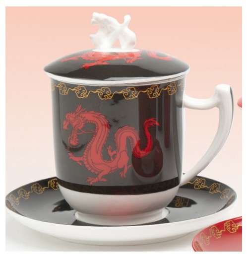 Bild von Teetasse mit Sieb und Deckel Zhu schwarz Drachen