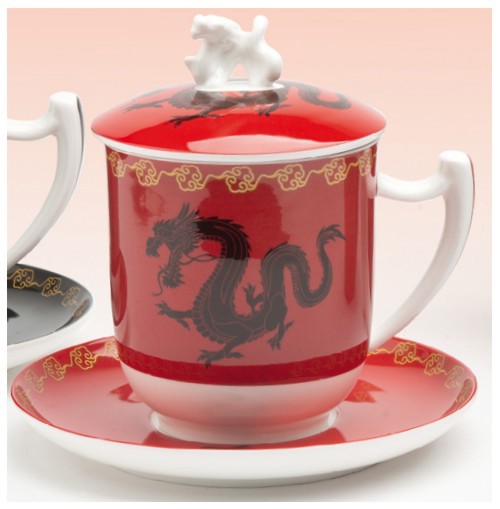 Bild von Teetasse mit Sieb und Deckel Zhu rot Drachen