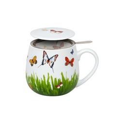 Bild von Teetasse mit Sieb und Deckel Schmetterlingswiese