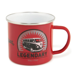 Bild von VW T1 Bus emailliert Vintage Logo rot Tasse Kaffeebecher