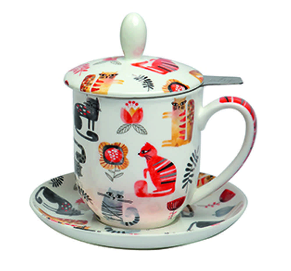 Bild von tealogic Teetasse mit Untertasse, Sieb und Deckel Kira Katzen