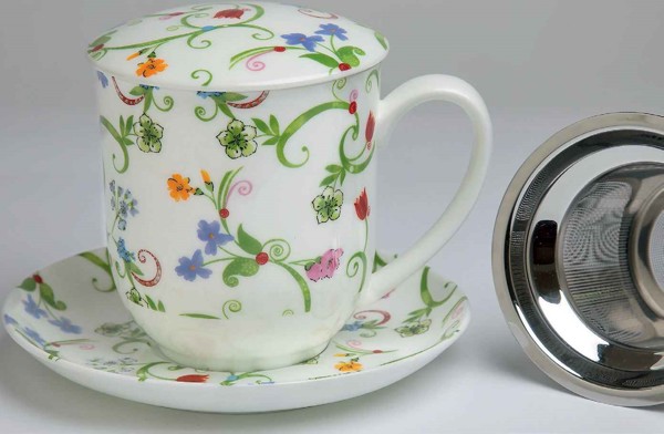 Bild von Teetasse mit Sieb und Deckel Fleurette