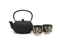 Bild von Teeset Sichuan schwarz 1 L Teekanne aus Gußeisen mit 2 Teeschalen