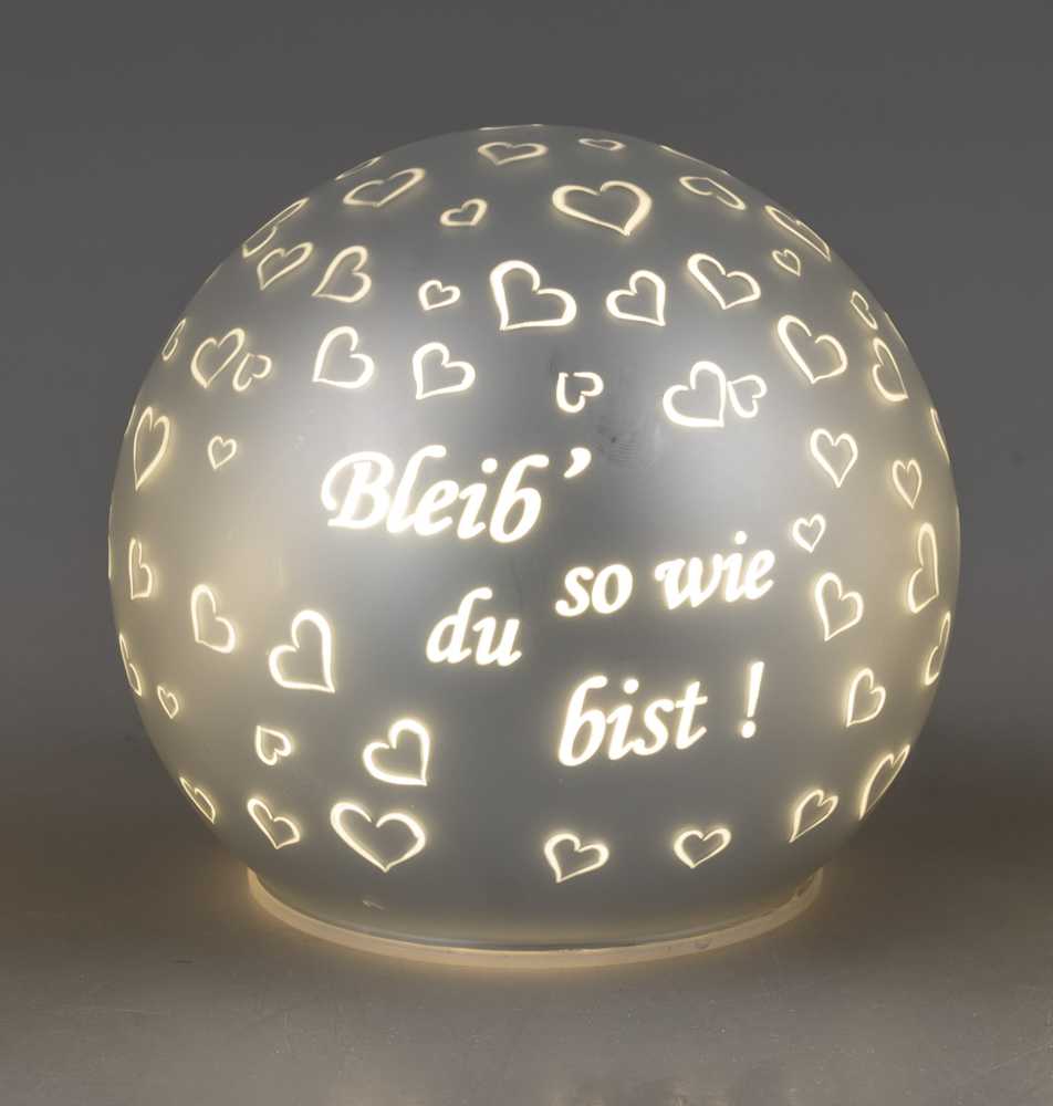 Bild von Deko-Licht Kugel LED weiß 12 cm groß - Bleib so wie du bist - Herzen