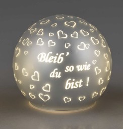 Bild von Deko-Licht Kugel LED weiß 10 cm klein - Bleib so wie du bist - Herzen