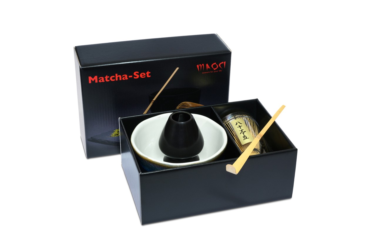 Bild von MAOCI Matcha Set Premium Matchaschale Farbverlauf blau innen weiß Besen Löffel Besenhalter