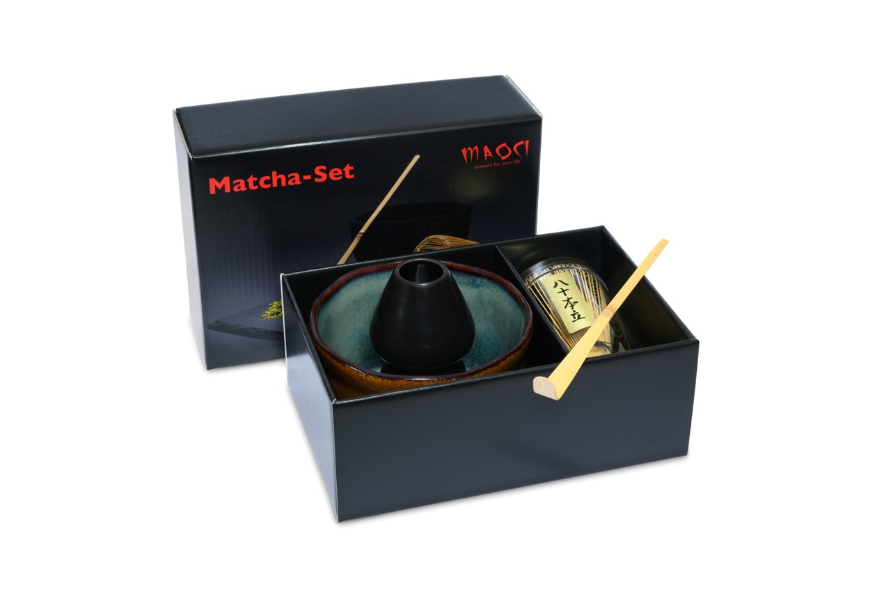 Bild von MAOCI Matcha Set Premium Matchaschale apricot melange Besen Löffel Besenhalter