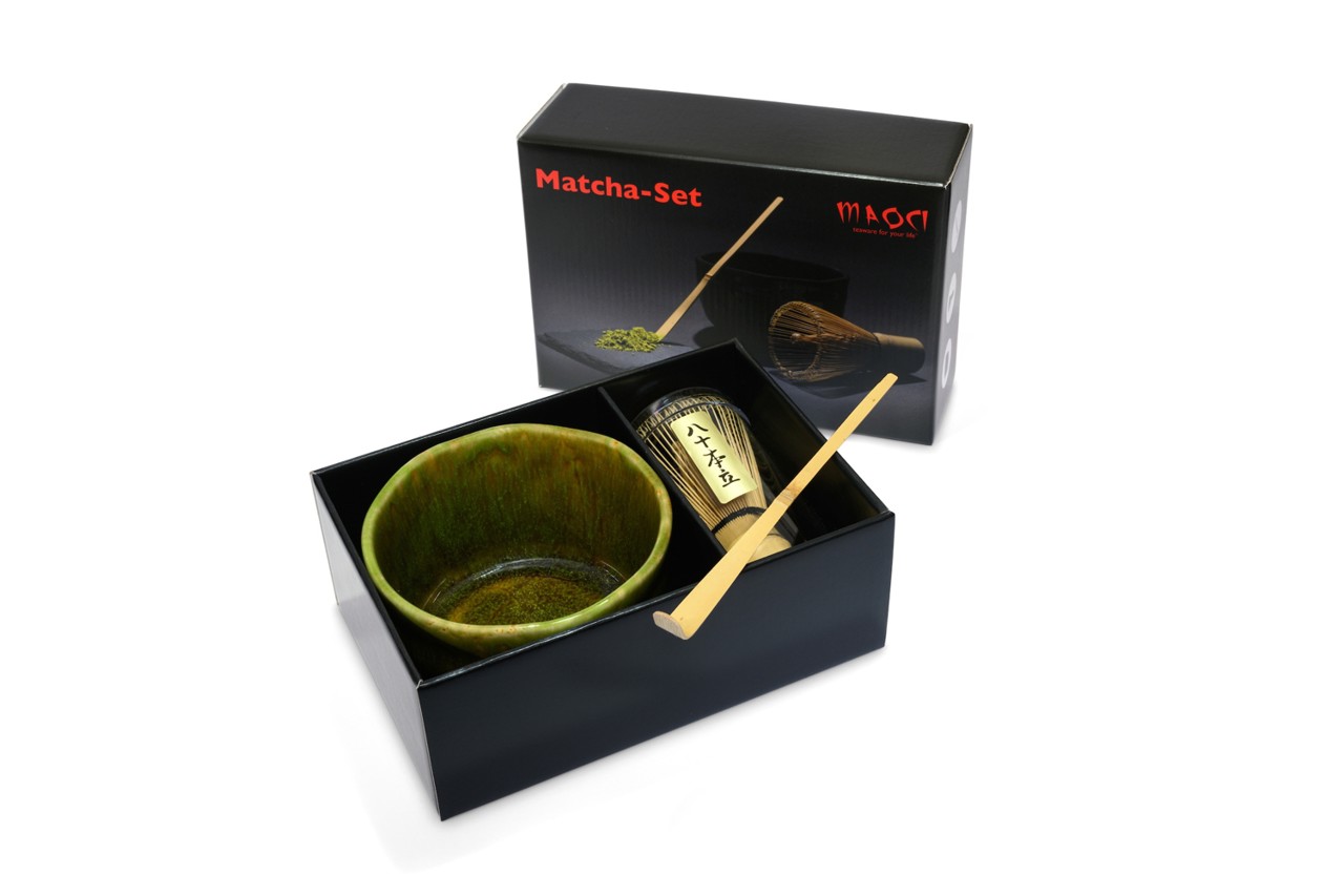 Bild von MAOCI Matcha Set Matchaschale olive moosgrün Besen Löffel