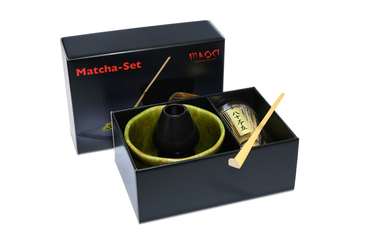 Bild von MAOCI Matcha Set Premium Matchaschale olive moosgrün Besen Löffel Besenhalter