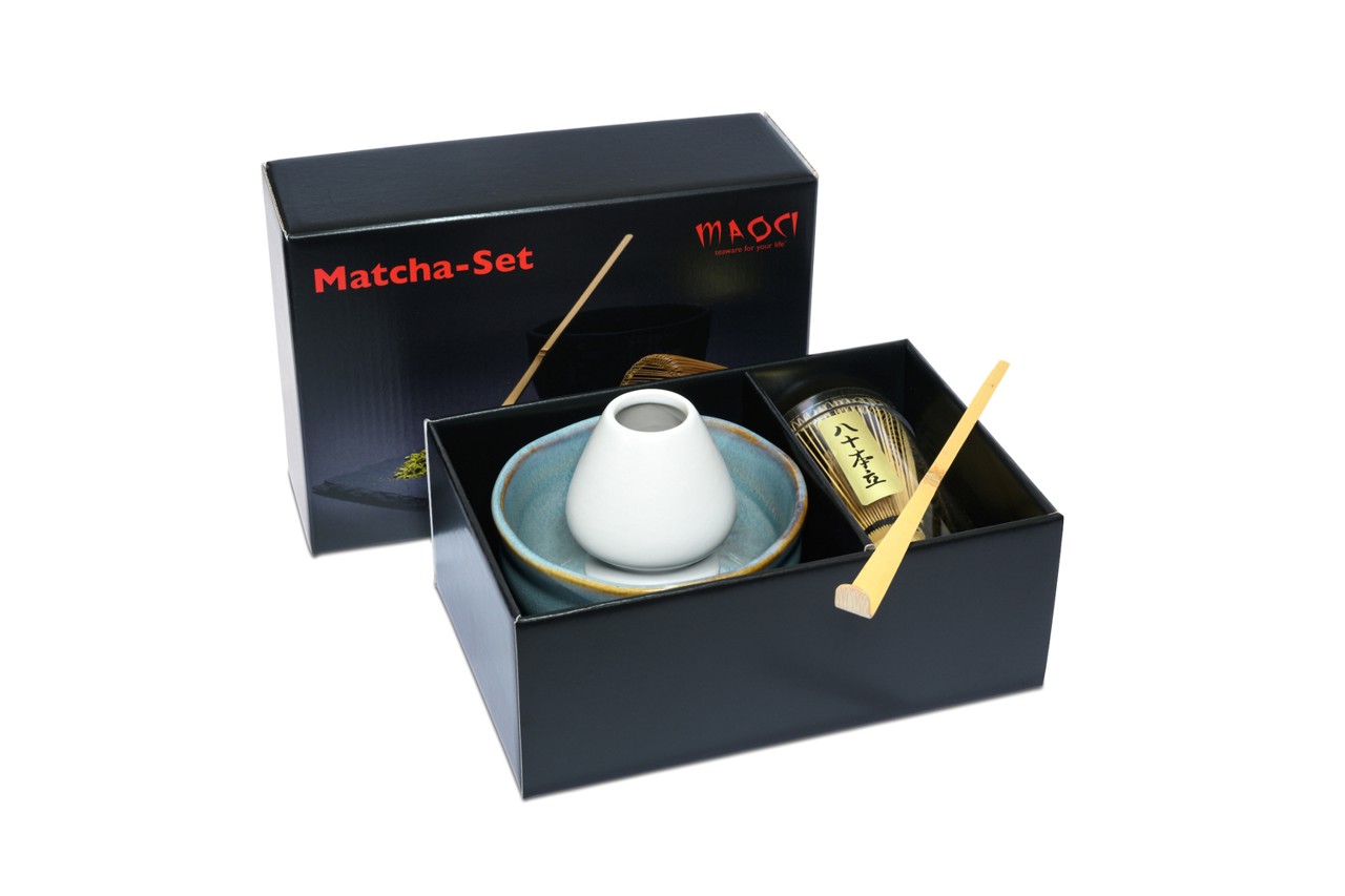 Bild von MAOCI Matcha Set Premium Matchaschale aqua Besen Löffel Besenhalter