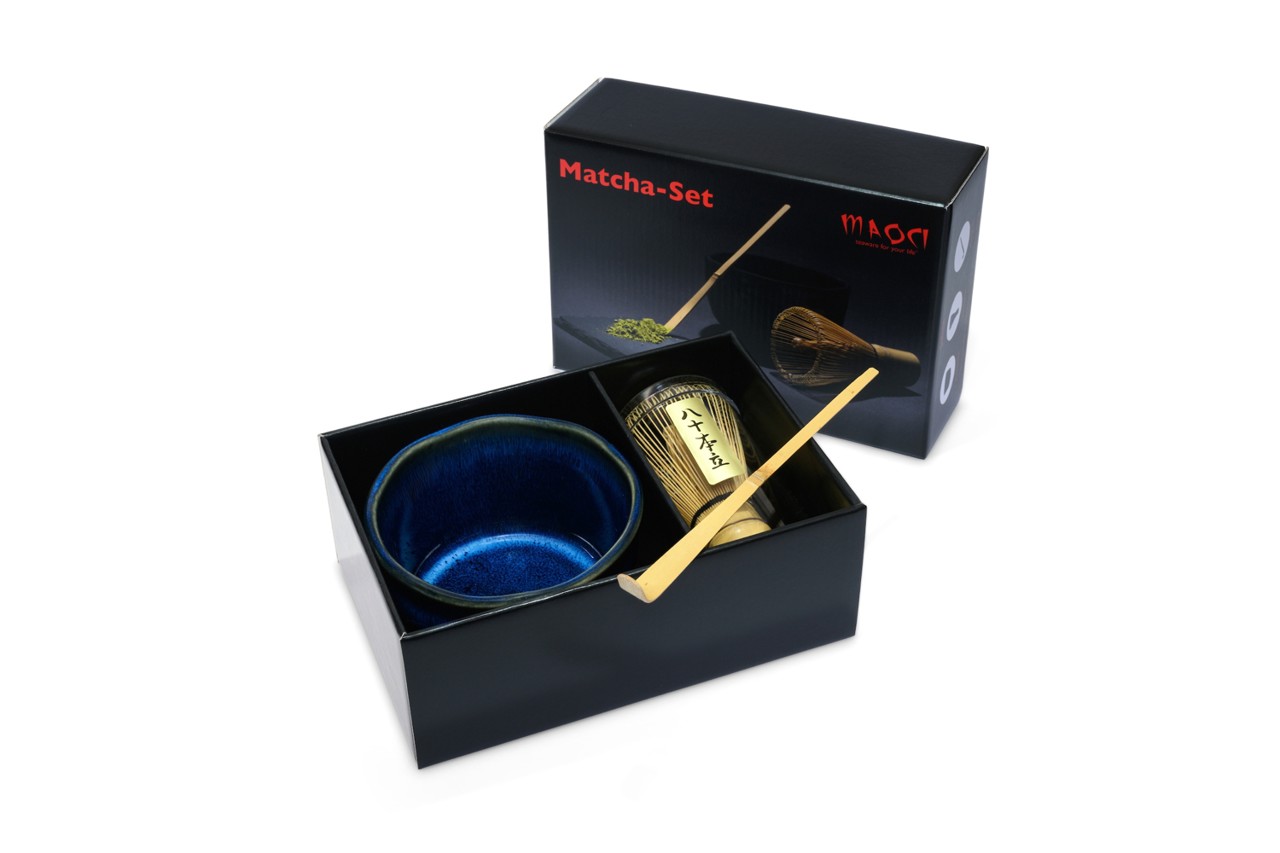 Bild von MAOCI Matcha Set Matchaschale blau schwarz Besen Löffel