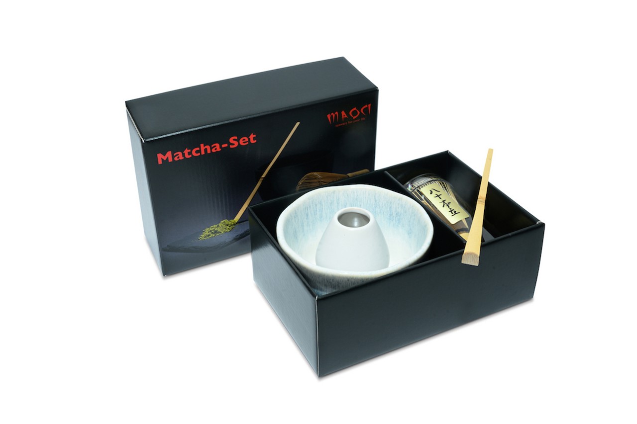 Bild von MAOCI Matcha Set Premium Matchaschale eisblau weiß Besen Löffel Besenhalter