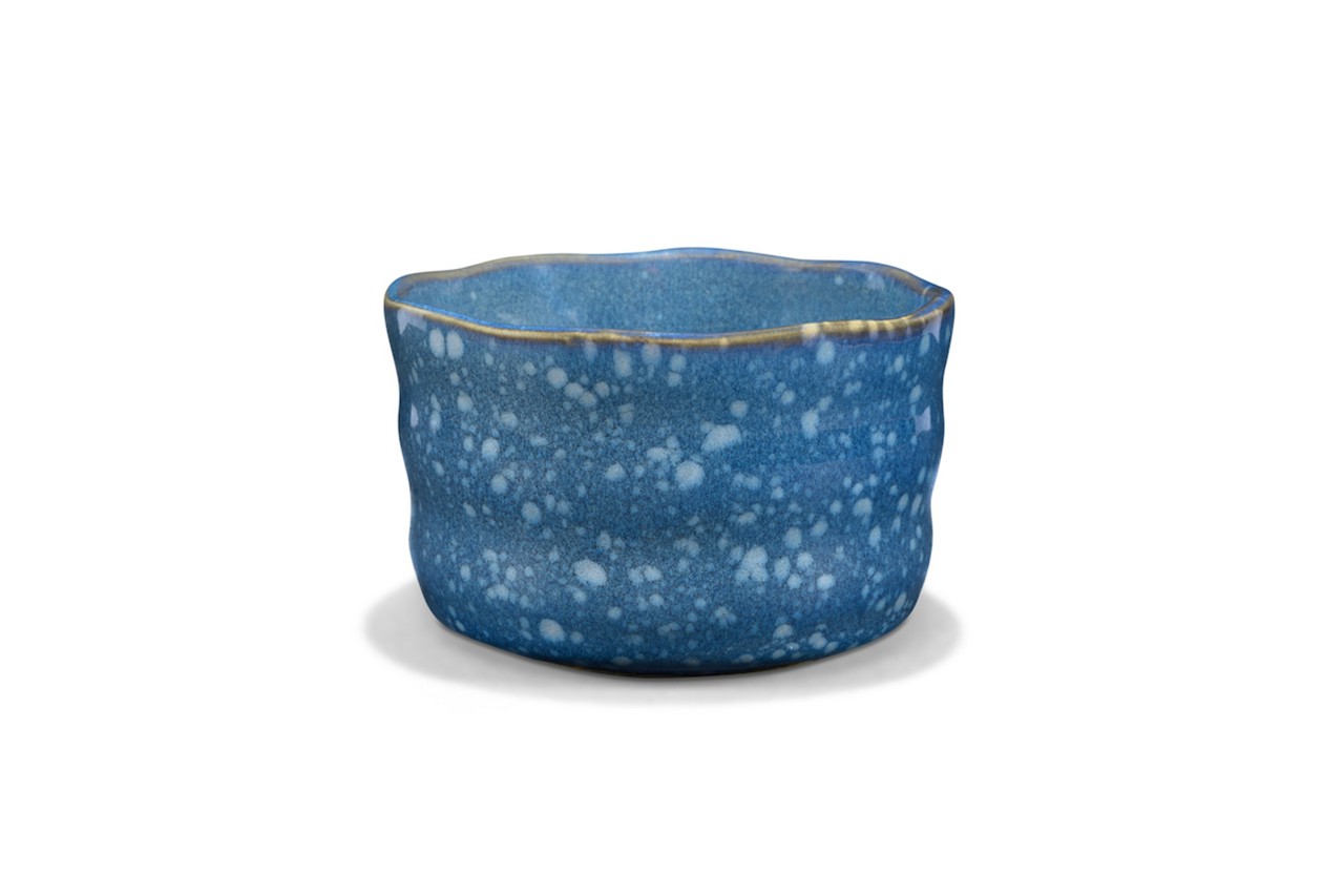 Bild von MAOCI Matchaschale jeansblau helle Tupfen Keramik