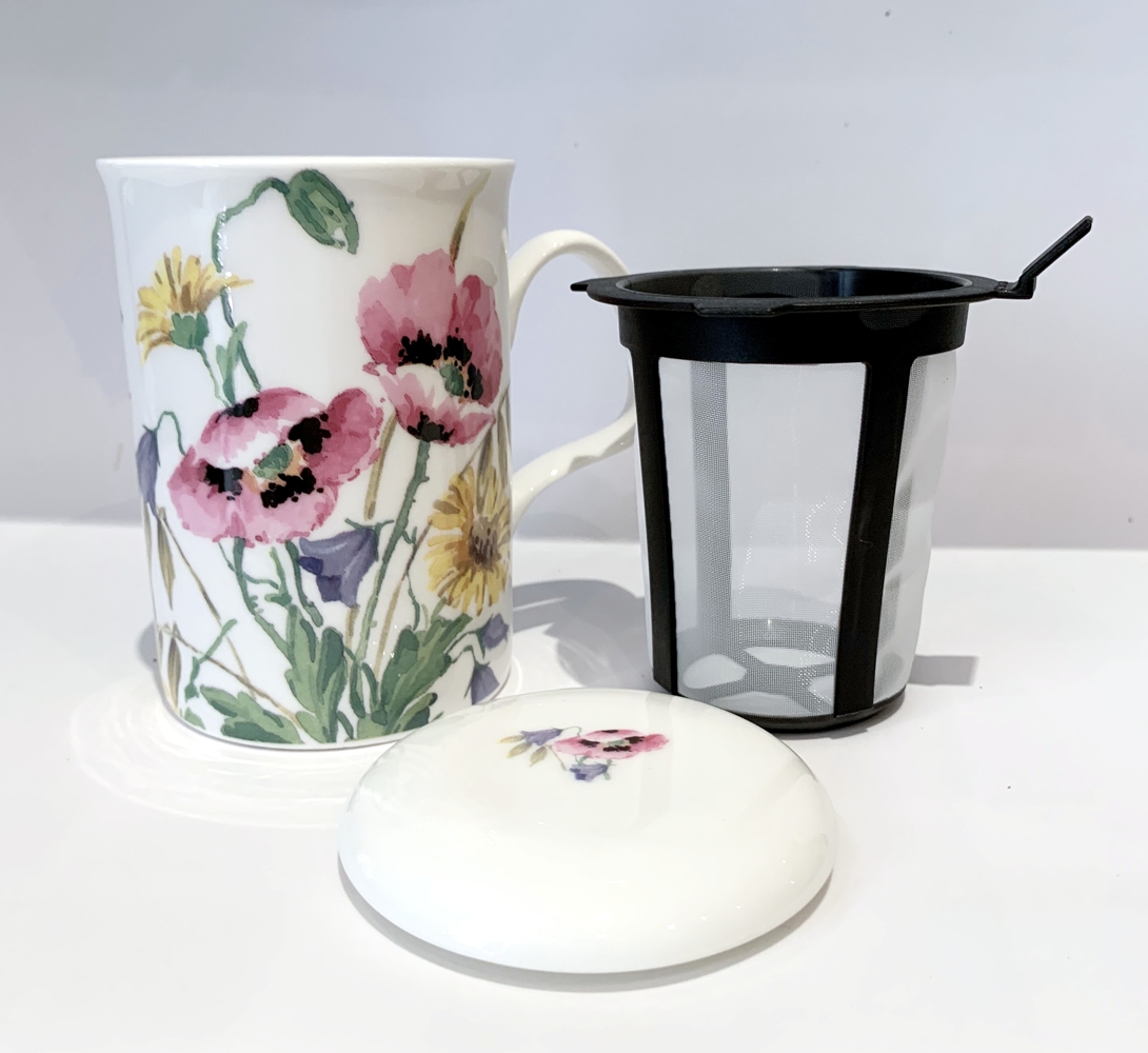 Bild von Roy Kirkham Tasse mit Sieb und Deckel Mohn rosa pink