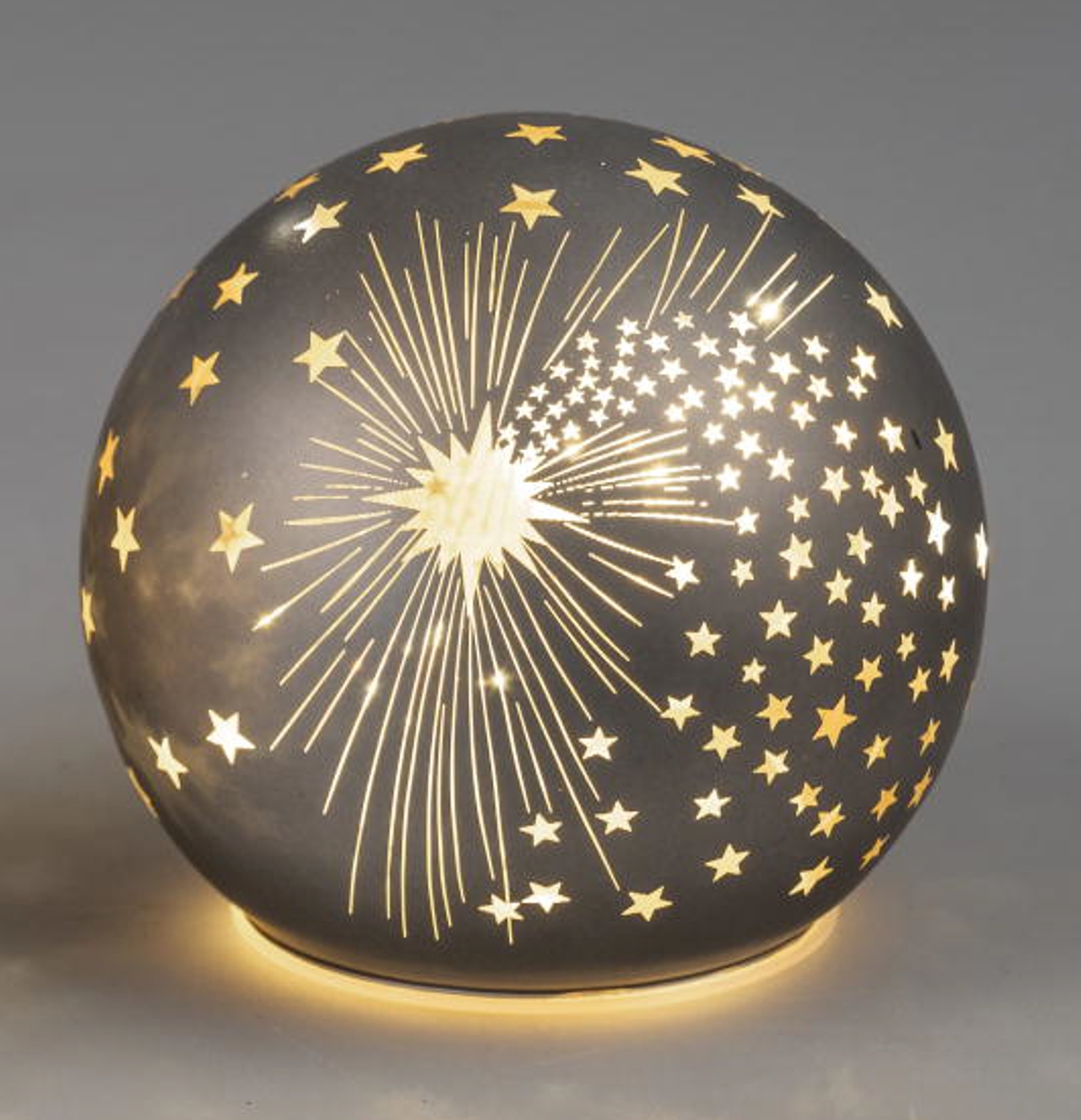 Bild von Deko-Licht Kugel LED Spirit grau gold mit Sternen 10cm 12cm 15 cm 