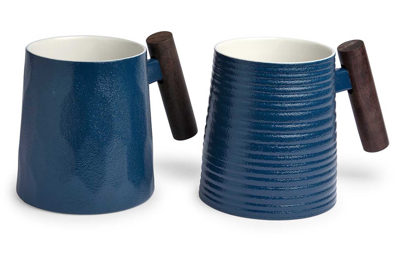 Bild von tealogic Blu Tasse Henkelbecher Porzellan mit Holzgriff 2er Set