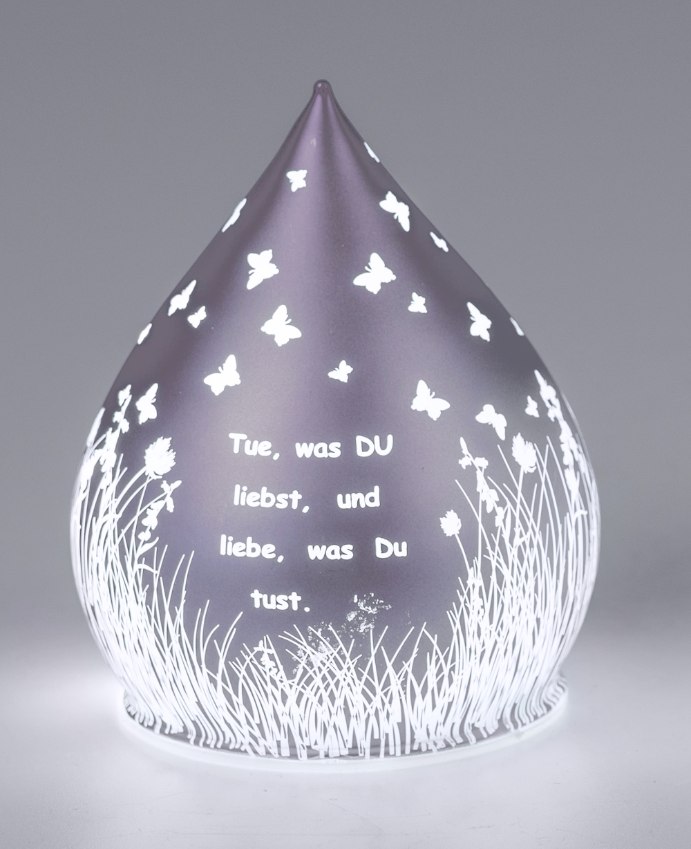 Bild von Deko-Licht Tropfenform LED flieder Tue was du liebst 13cm 15cm