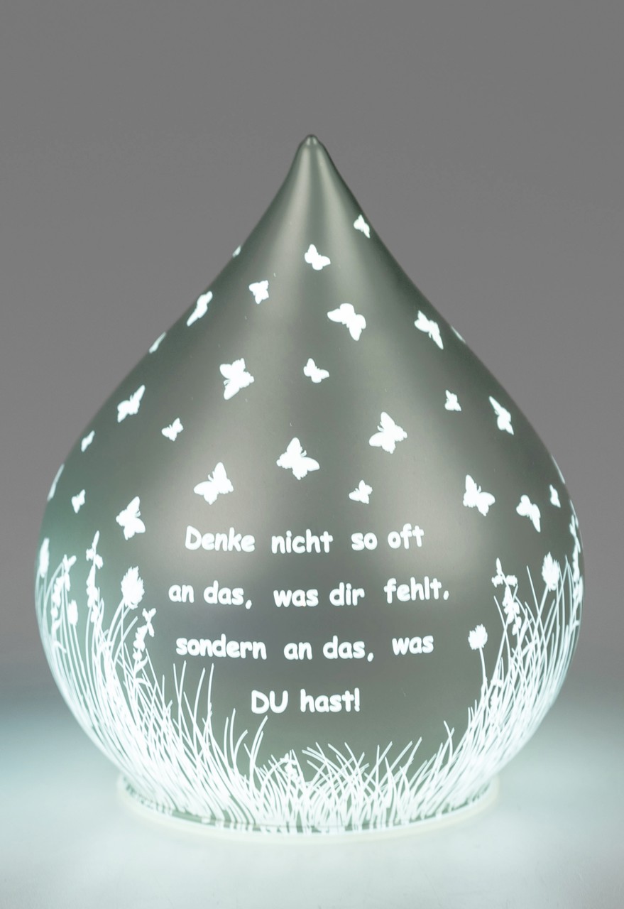 Bild von Deko-Licht Tropfenform LED salbei Denke an das was du hast 13cm 15cm