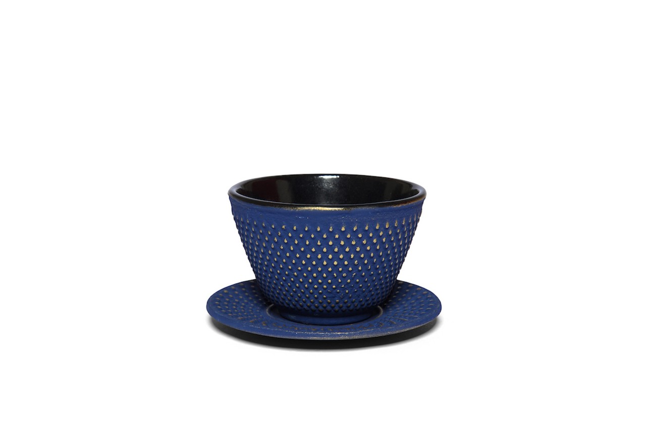 Bild von maoci Teetasse Arare blau gold Gusseisen mit Untertasse 0,12 L