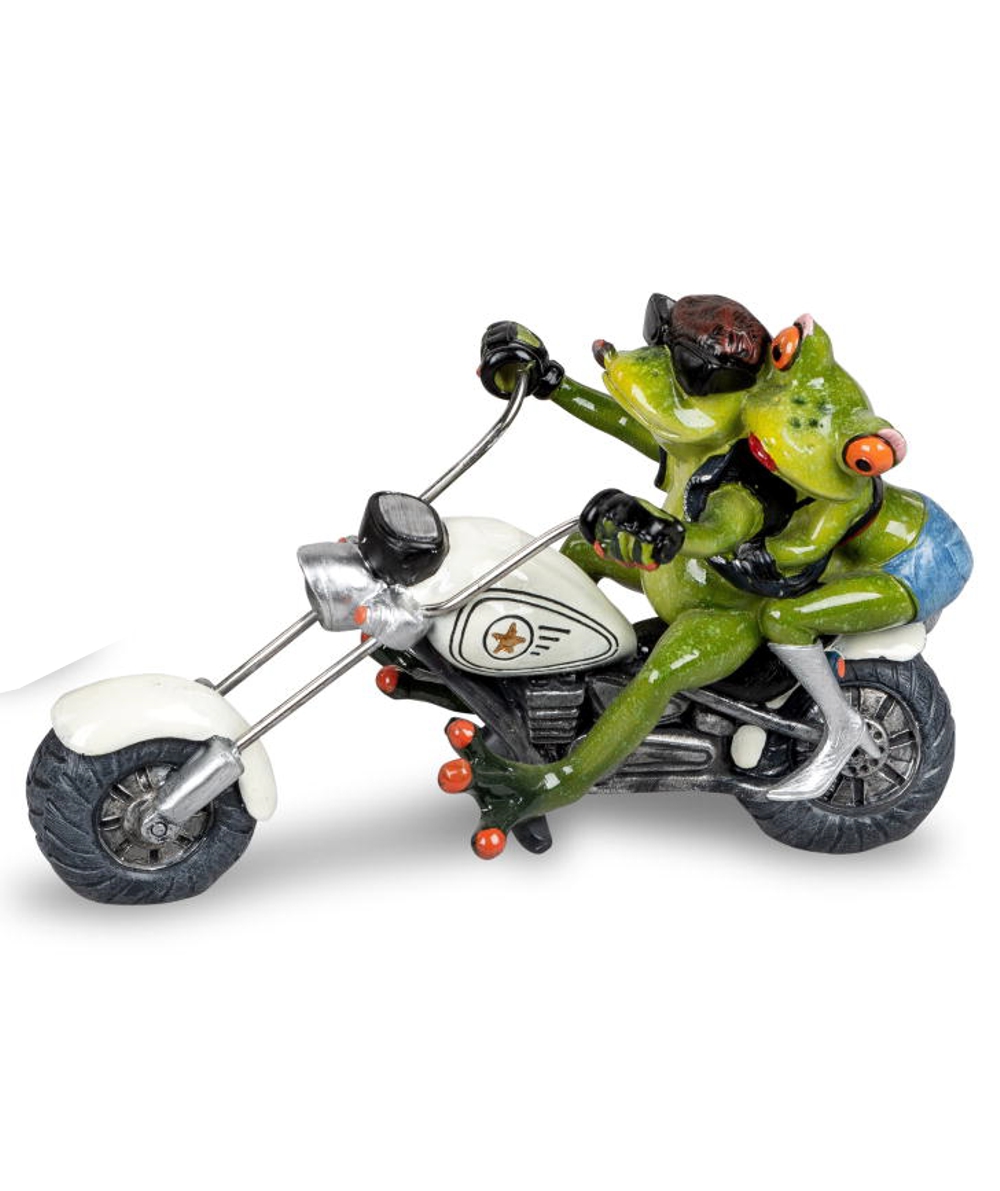 Bild von formano Dekofigur Frosch als Biker mit Sozia weiß 22 cm