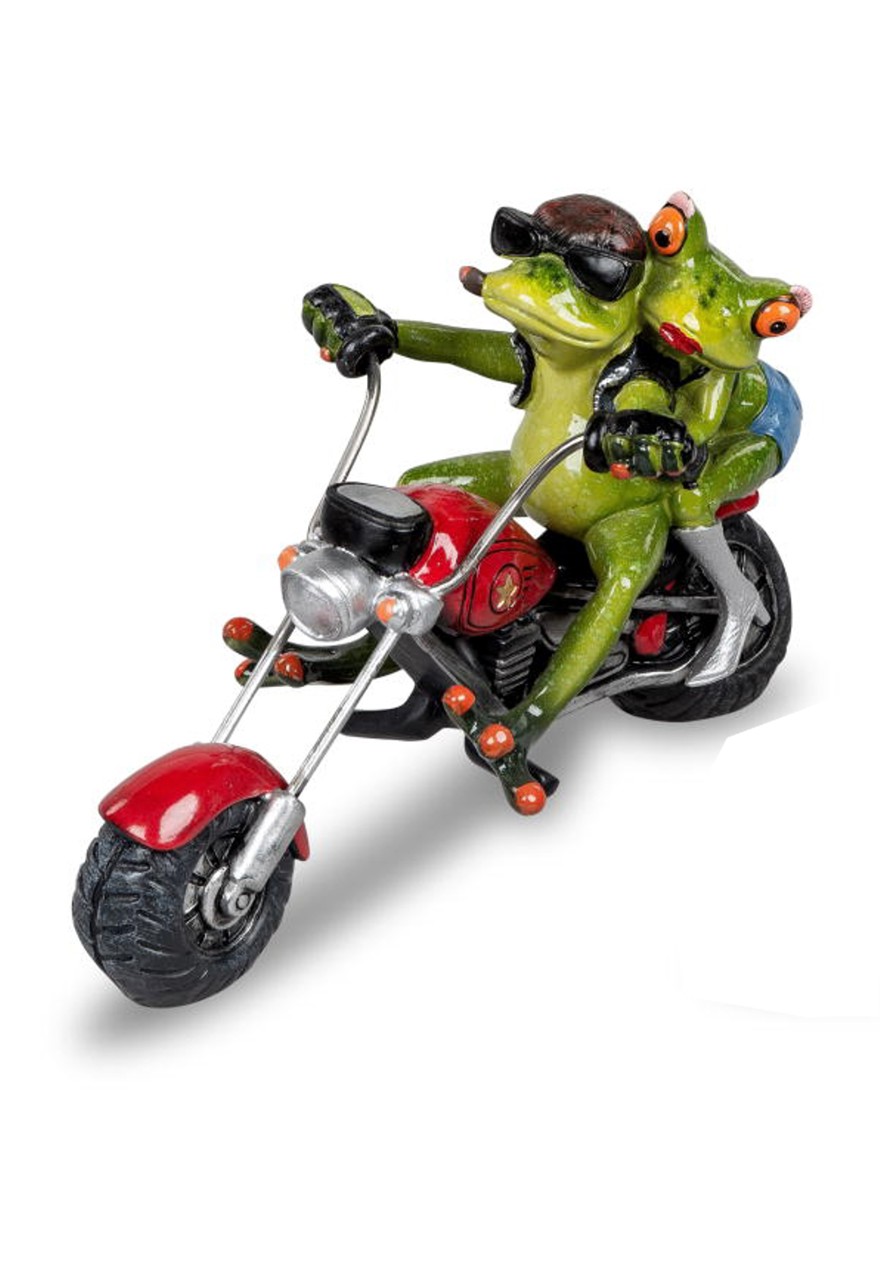 Bild von formano Dekofigur Frosch als Biker mit Sozia rot 22 cm
