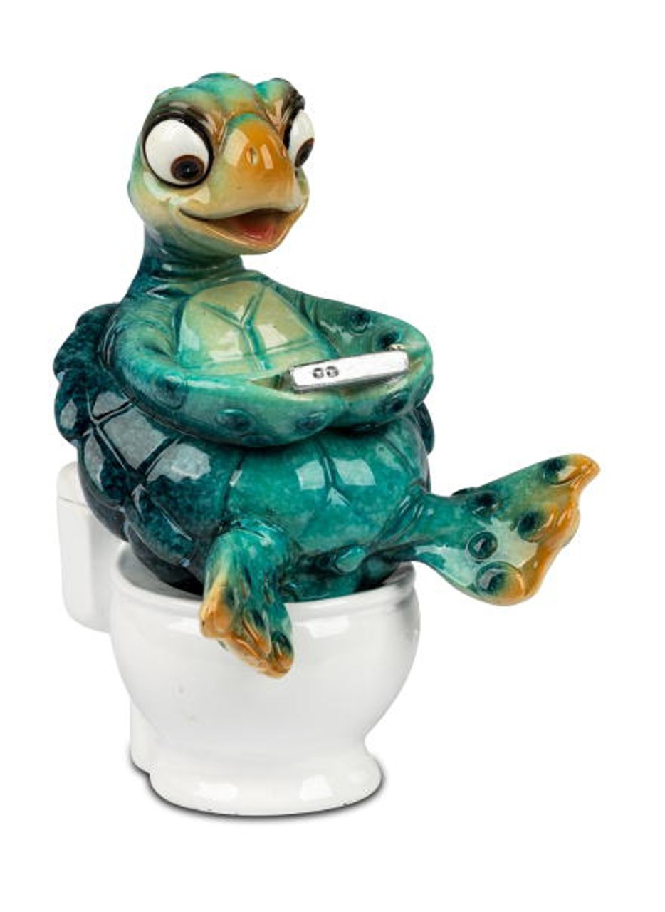 Bild von formano Dekofigur Schildkröte Harry auf Toilette Handy blau 11 cm