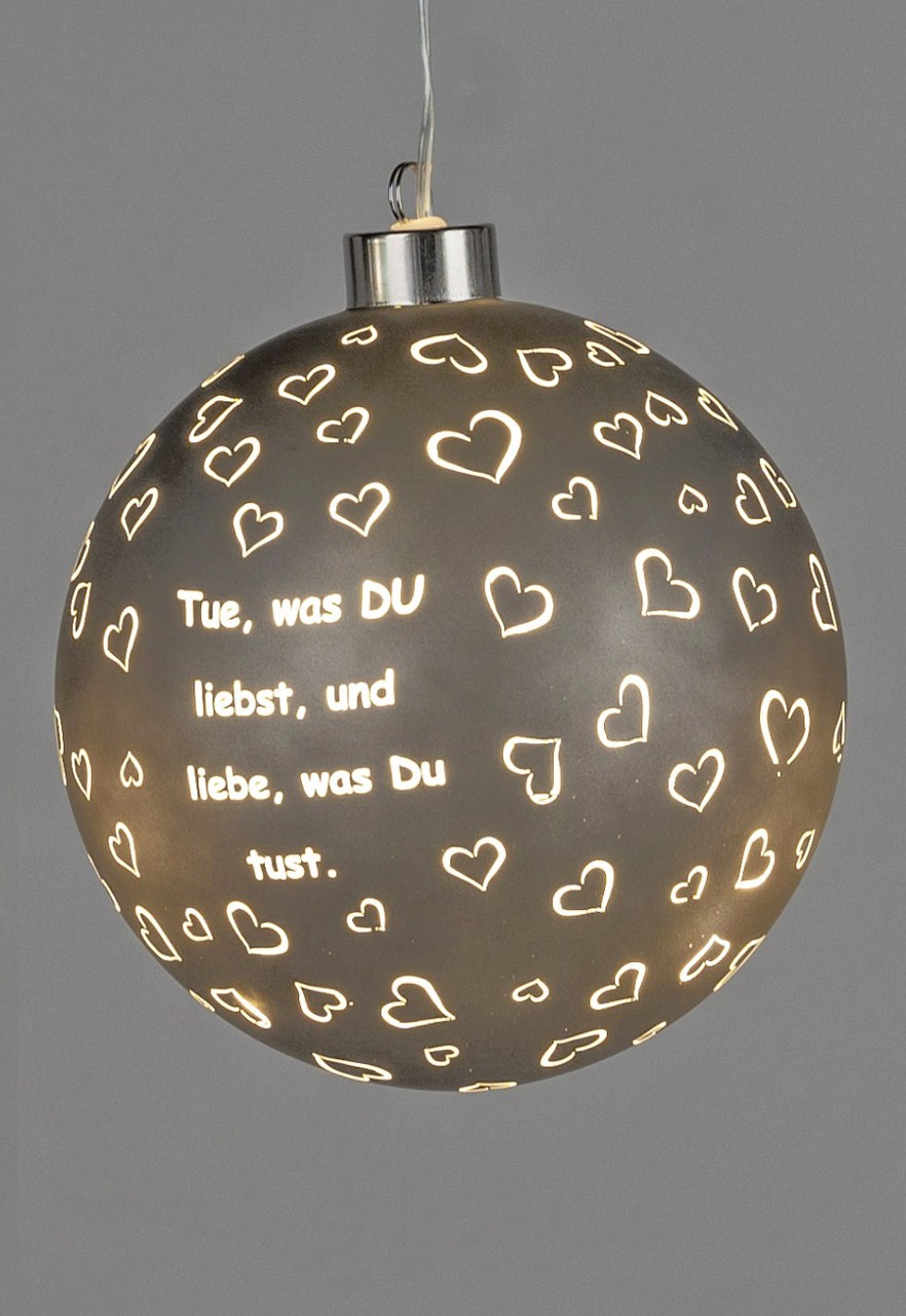 Bild von Deko-Licht Hänger Kugel LED grau Tue was du liebst 10cm 12cm 15 cm 
