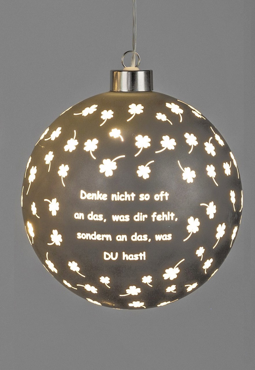 Bild von Deko-Licht Hänger Kugel LED grau Denke an das was du hast 10cm 12cm 15 cm 