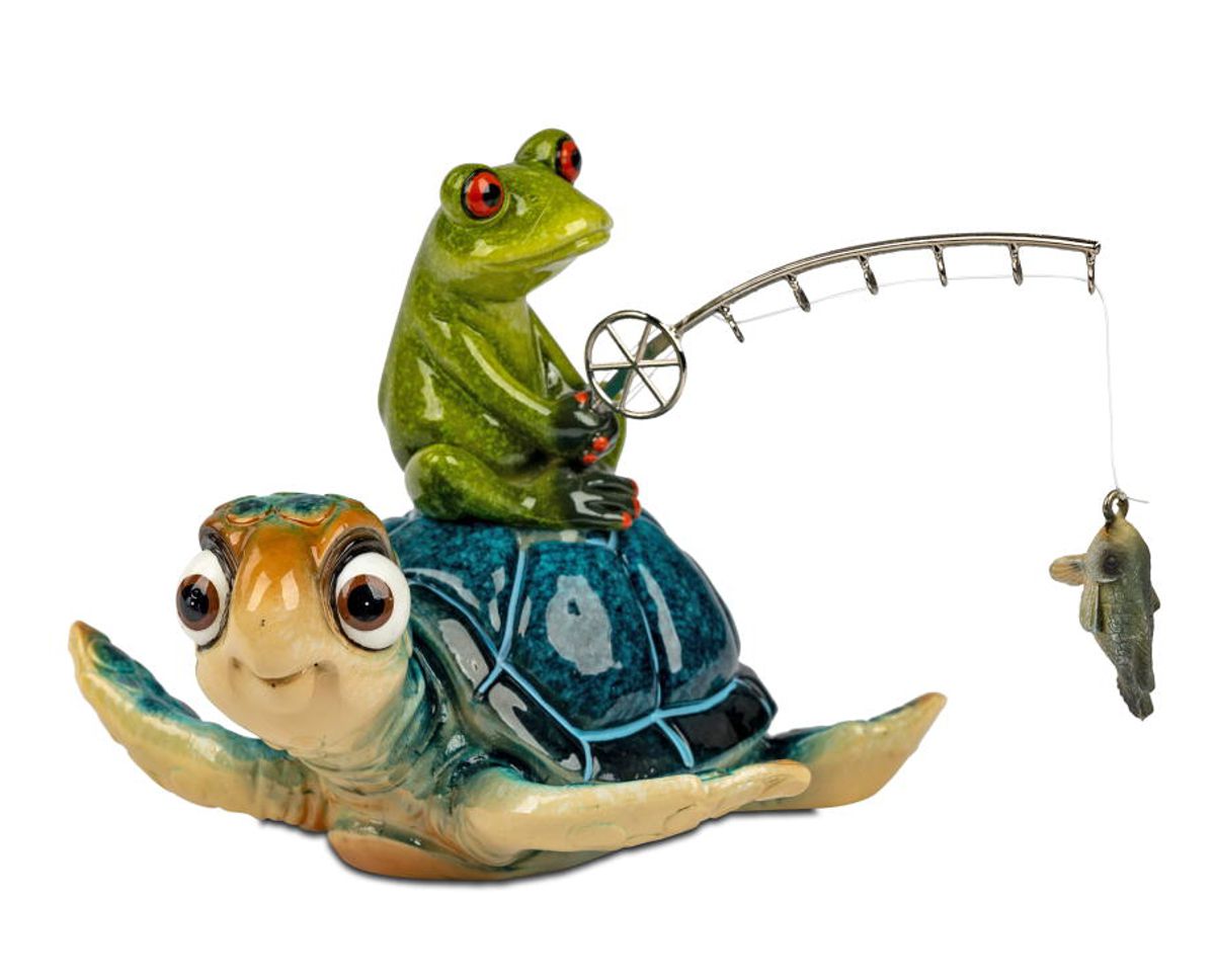 Bild von formano Dekofigur Schildkröte Harry und Frosch mit Angel blau 17x15 cm