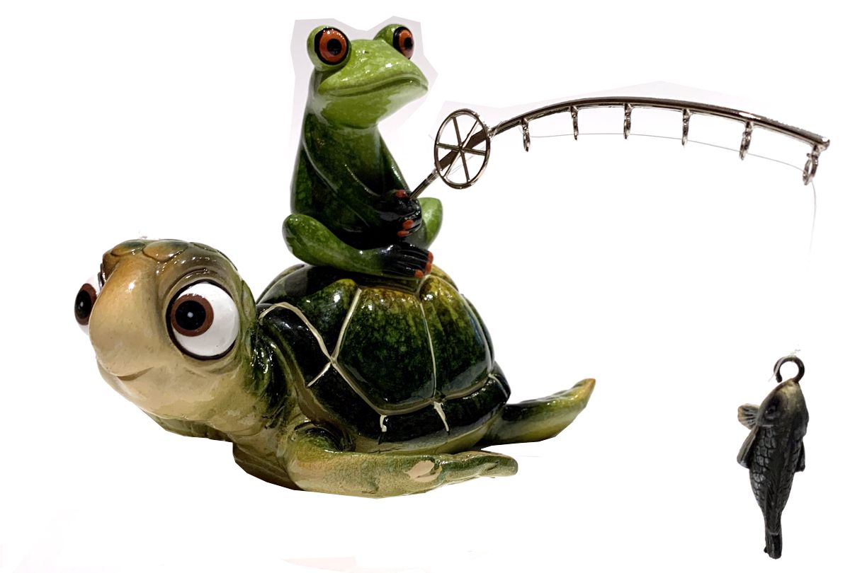 Bild von formano Dekofigur Schildkröte Harry und Frosch mit Angel grün 17x15 cm