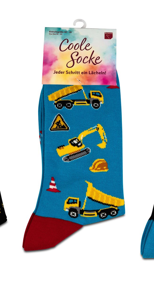 Bild von formano Coole Socke Baustelle Bagger blau mit roter Spitze