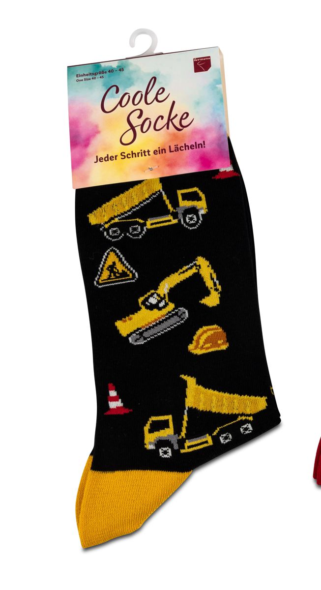 Bild von formano Coole Socke Baustelle Bagger schwarz mit gelber Spitze