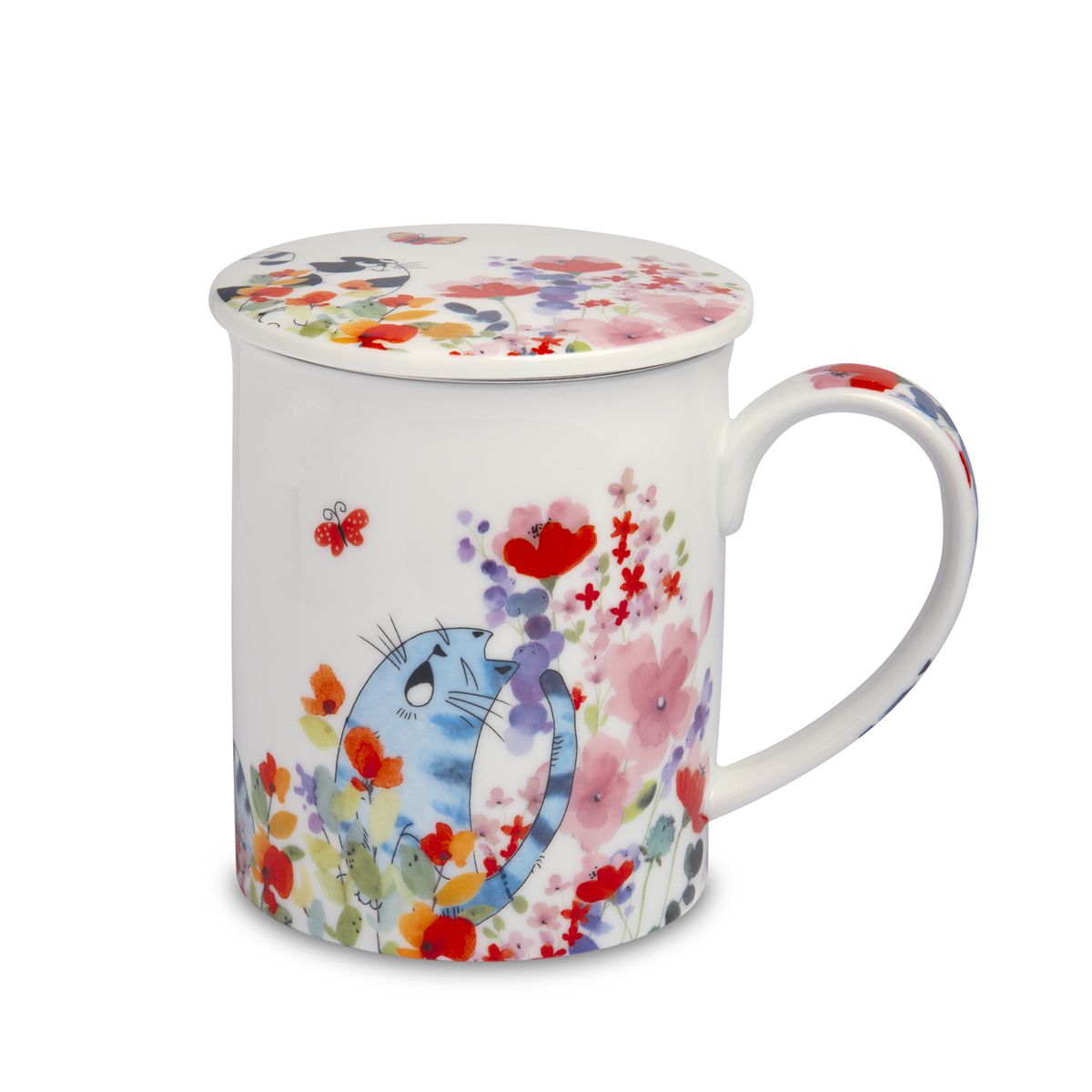 Bild von tealogic Tasse Fiona Katzen XL Teetasse mit Sieb und Deckel 0,5L Porzellan