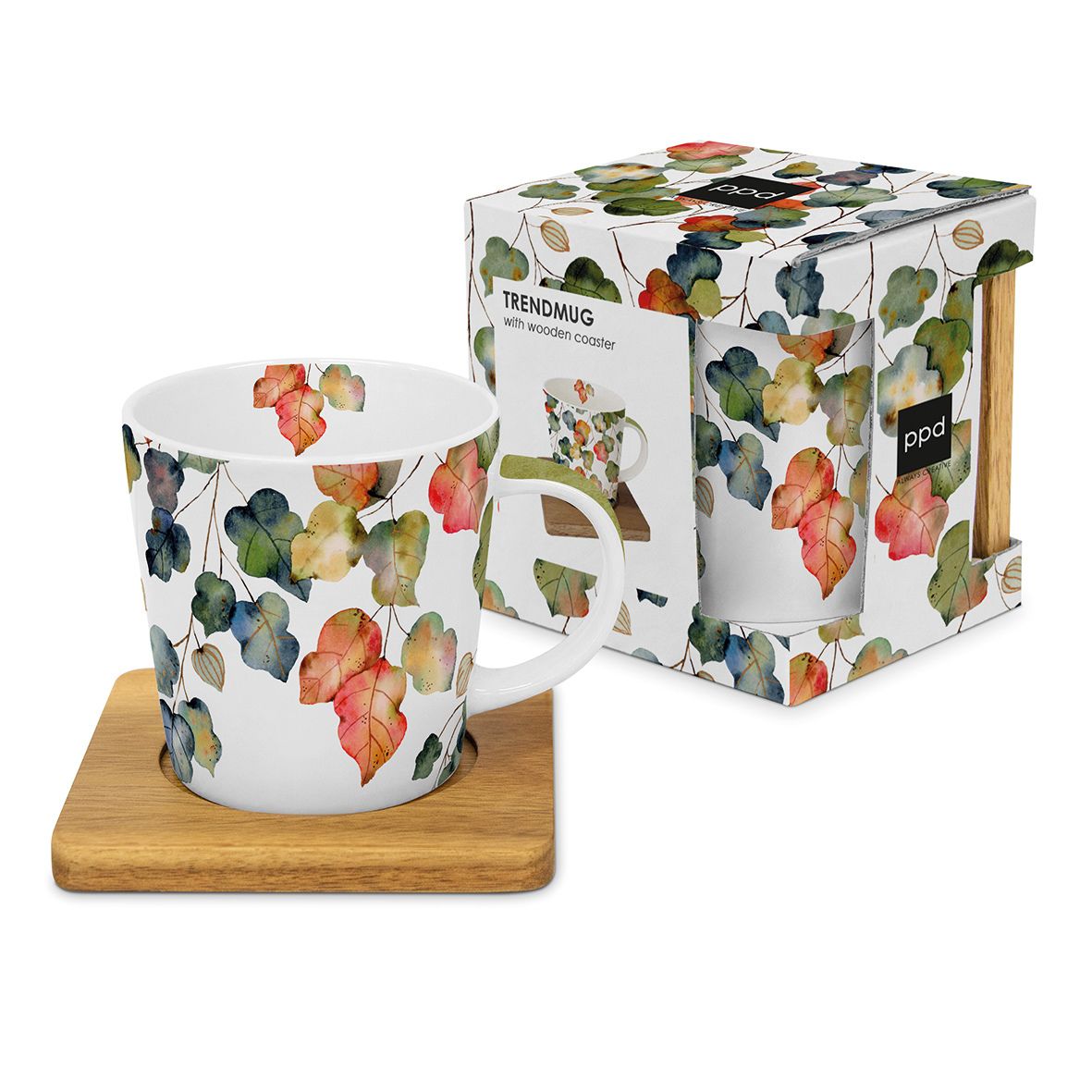 Bild von PPD Tasse Bright Fall nature Porzellan mit Holzuntersetzer im Geschenkkarton Trendmug