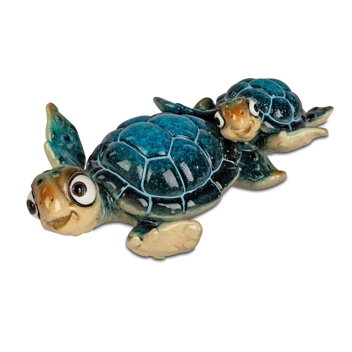 Bild von formano Dekofigur Schildkröte Harry + Kind blau hintereinander 16 cm