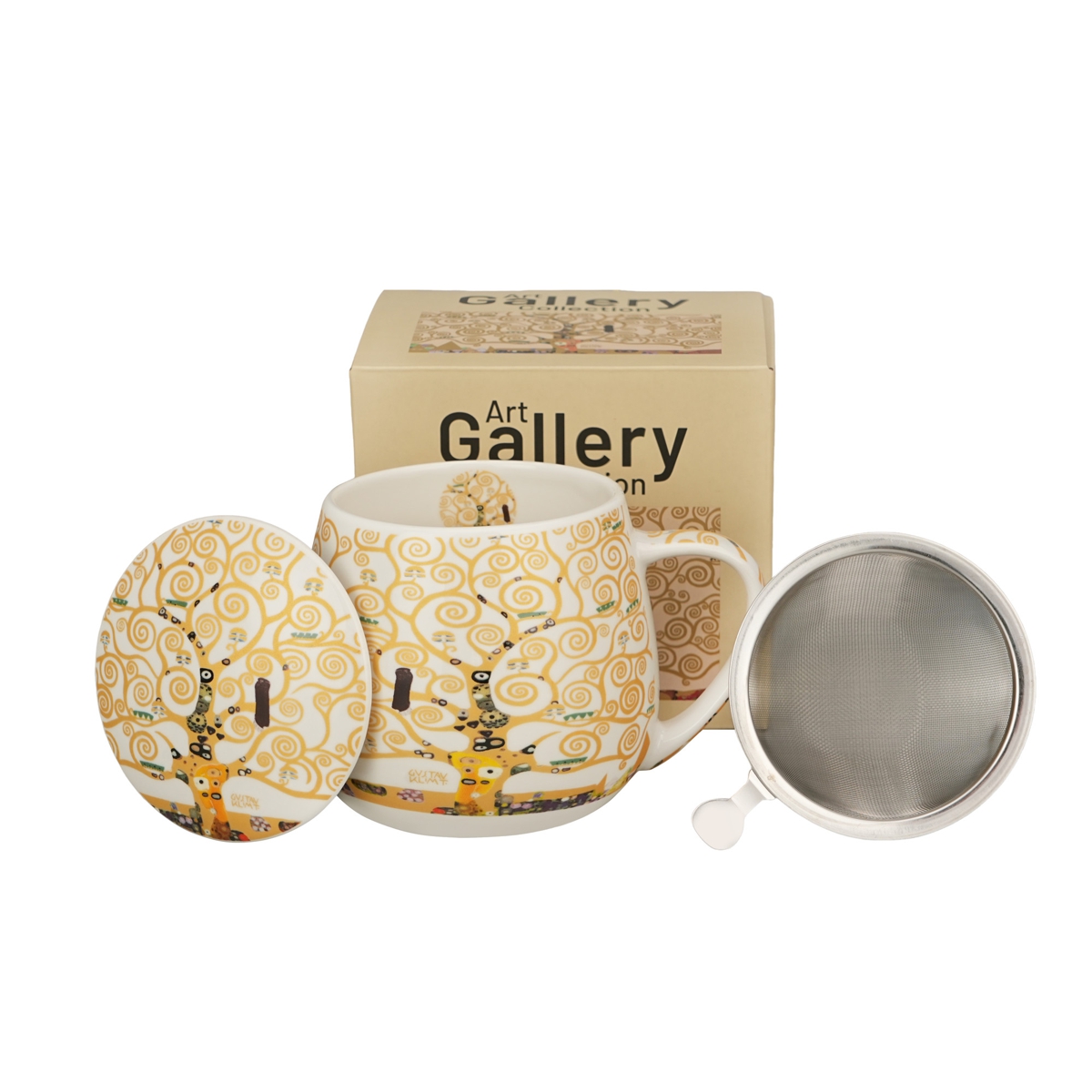 Bild von DUO Tasse Tree of Life ecru Klimt Teetasse mit Sieb und Deckel 