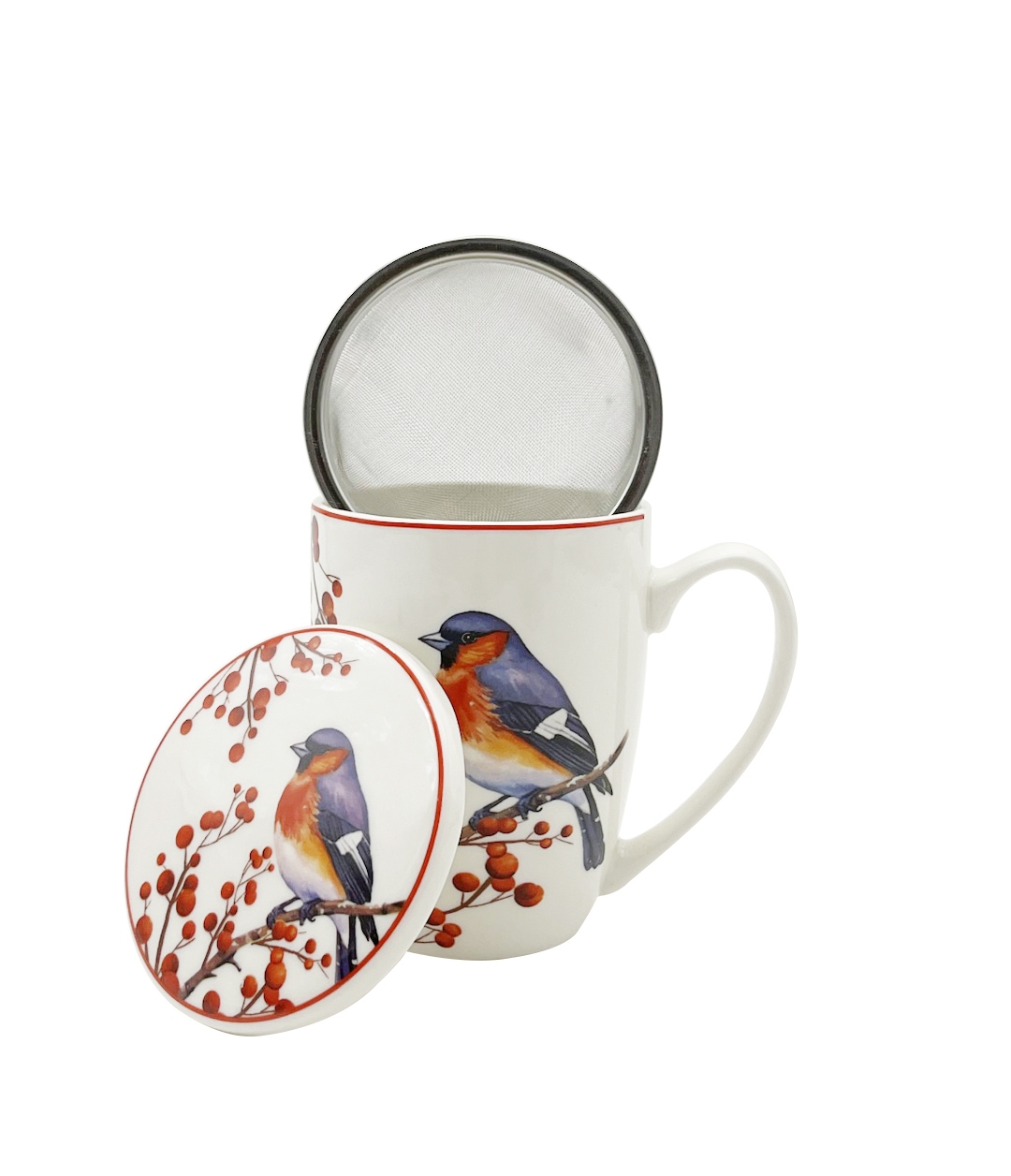 Bild von DUO Tasse Christmas Birds Rotkehlchen Teetasse mit Sieb und Deckel 