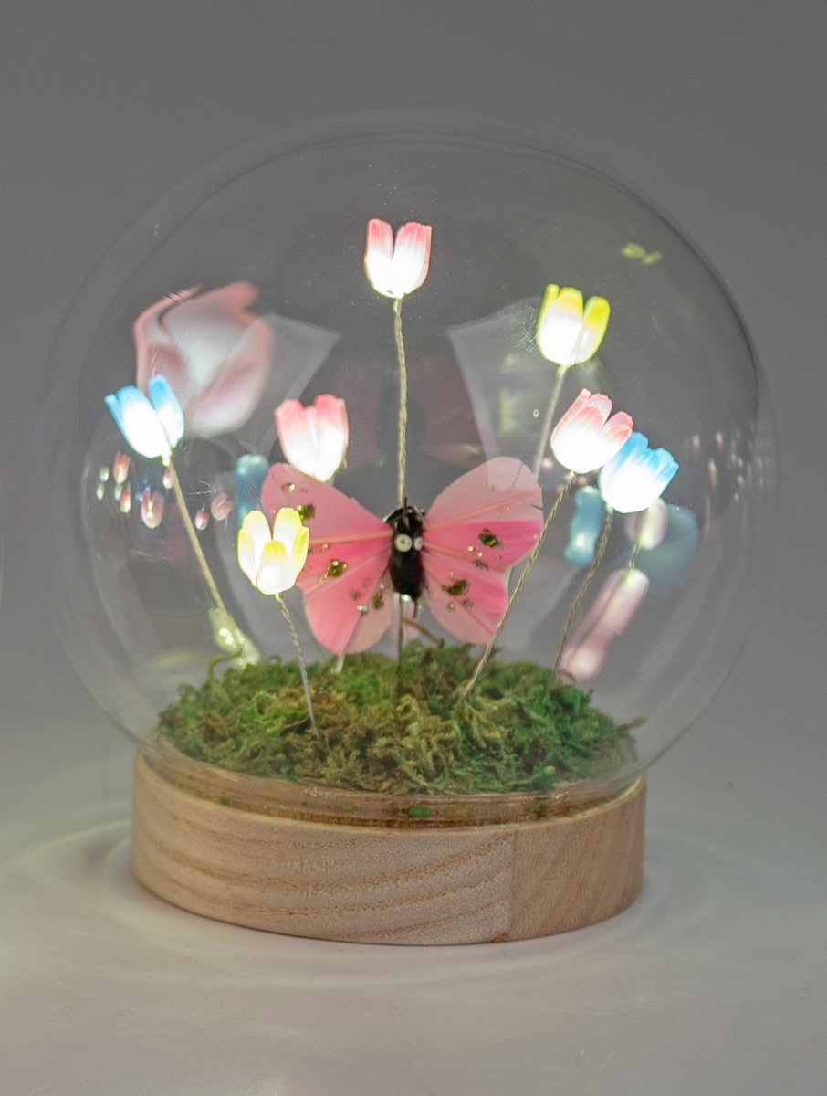 Bild von Deko-Licht Kugel LED Blumen bunt Schmetterling pink rosa 10cm 12cm