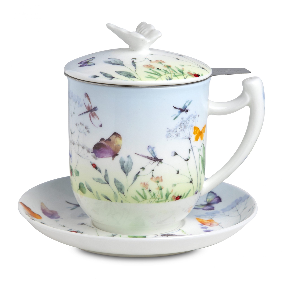 Bild von tealogic Tasse Papillon Teetasse mit Untertasse, Sieb und Deckel