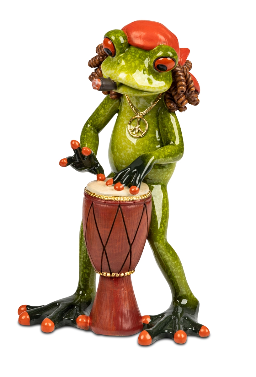 Bild von formano Dekofigur Frosch als Reggae Musiker Trommel stehend
