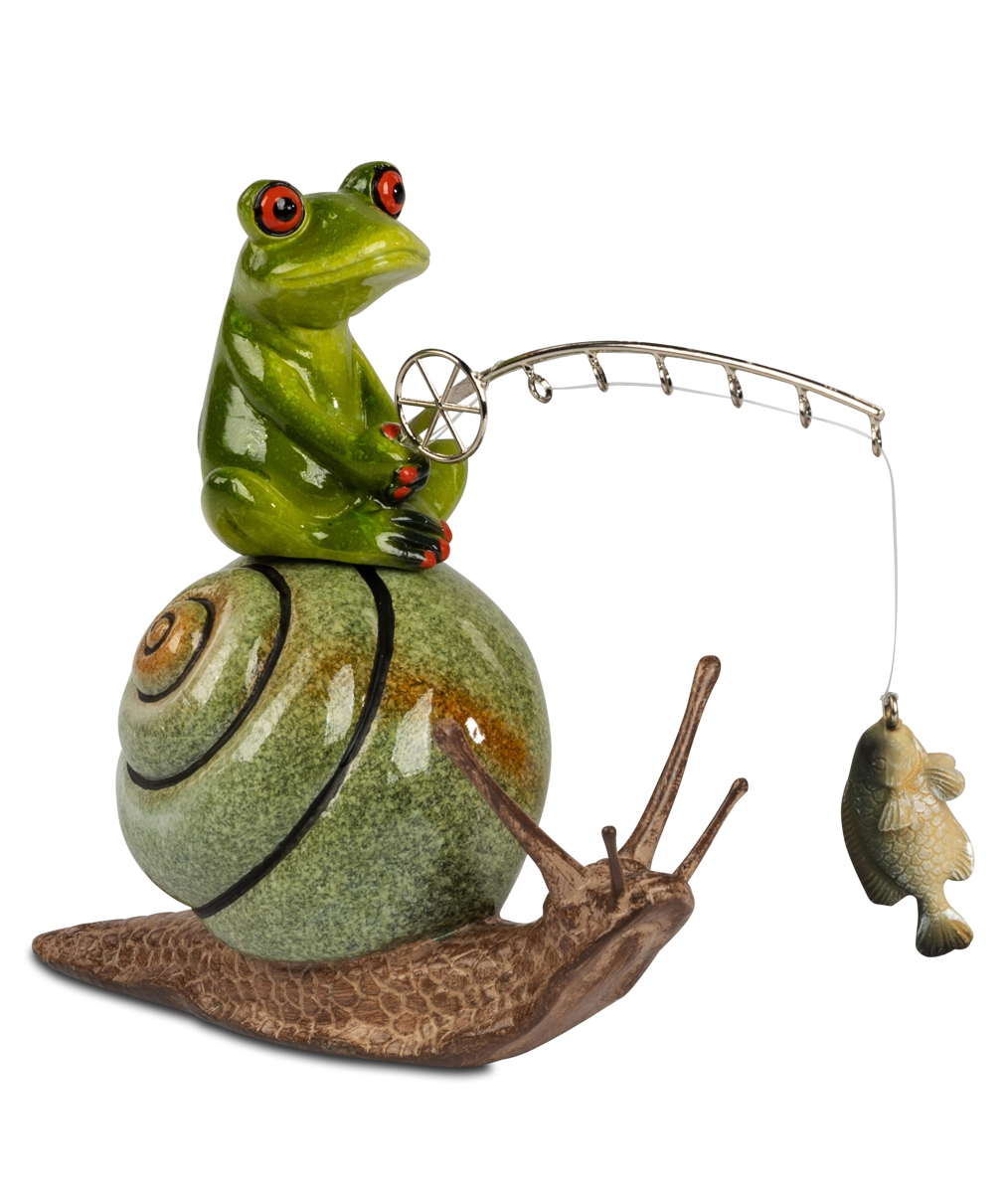 Bild von formano Dekofigur Frosch Angler auf Schnecke grün
