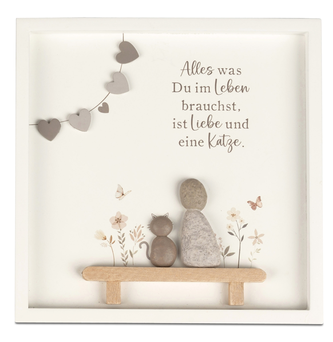 Bild von formano Wandbild mit Spruch Katze und Kunststein-Figuren