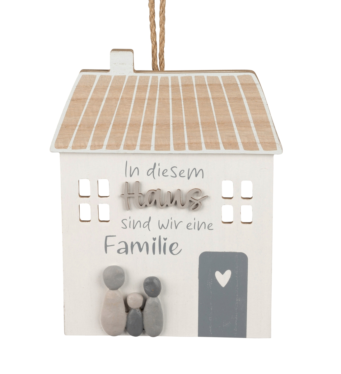 Bild von formano Hänger Haus Holz handbemalt mit Kunststein-Figuren