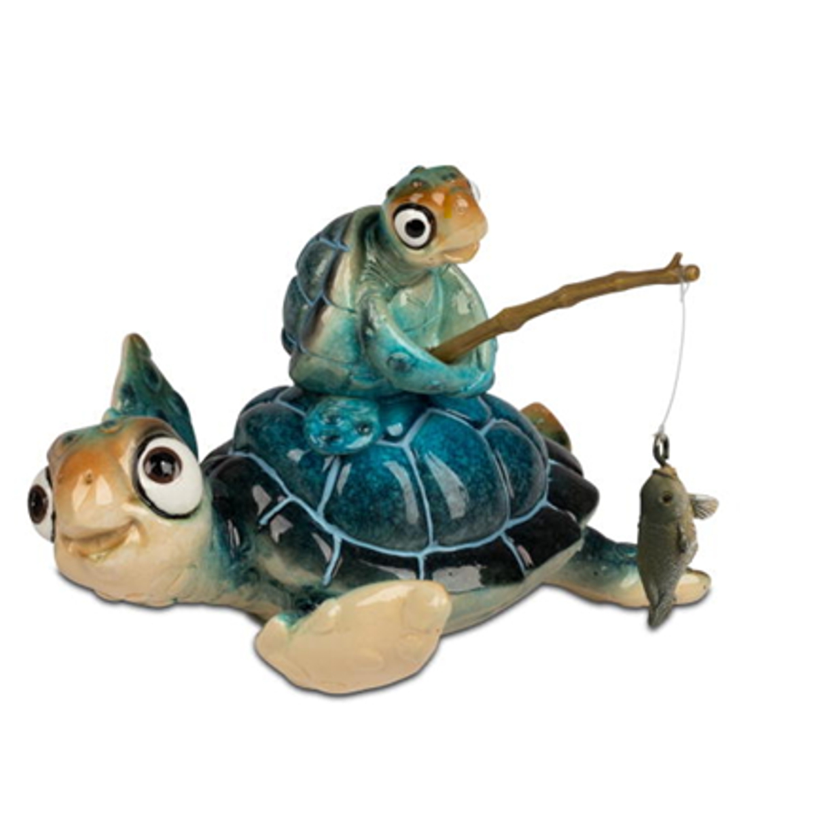 Bild von formano Dekofigur Schildkröte Harry und Kind mit Angel blau 12x12 cm