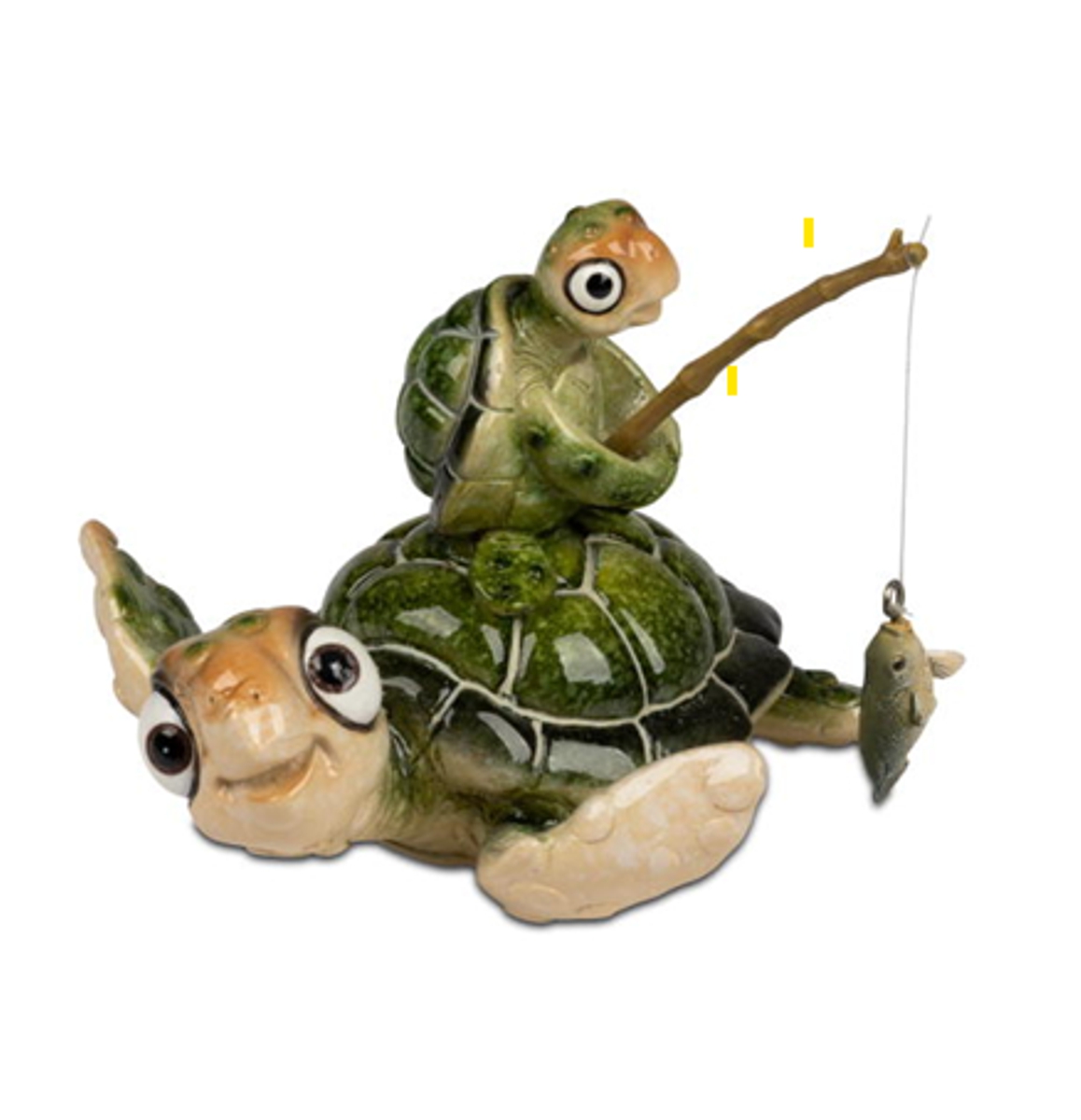 Bild von formano Dekofigur Schildkröte Harry und Kind mit Angel grün 12x12 cm