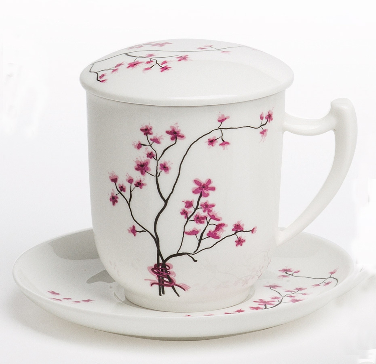 Bild von tealogic Tasse Cherry Blossom Teetasse mit Untertasse, Sieb und Deckel 