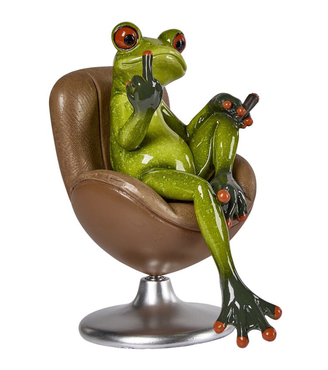 formano Dekofigur Frosch im Drehsessel mit Zigarre und Stinkefinger 