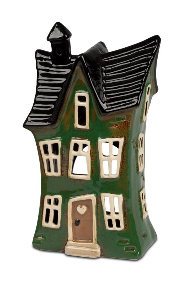 formano Windlicht Haus grün Steinzeug 22 cm handbemalt